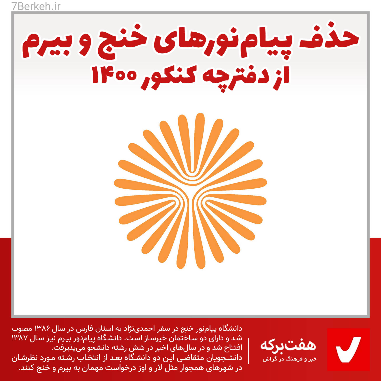 حذف پیام نور بیرم و خنج از دفترچه کنکور ۱۴۰۰